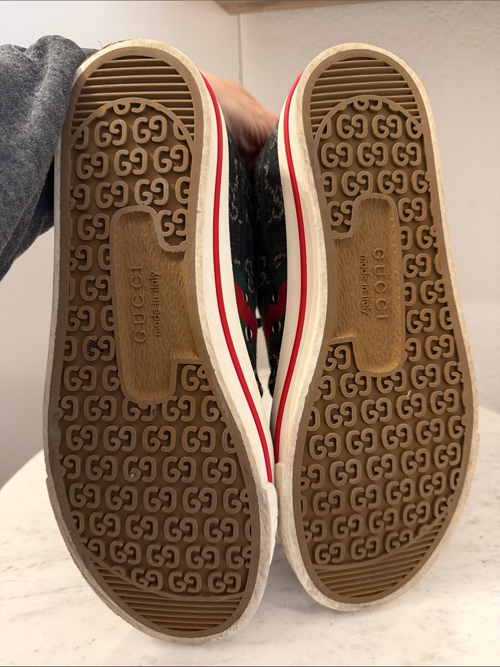 Gucci Black Denim High-Top Sneaker with Green & Red Stripe - Picture 4 of 7